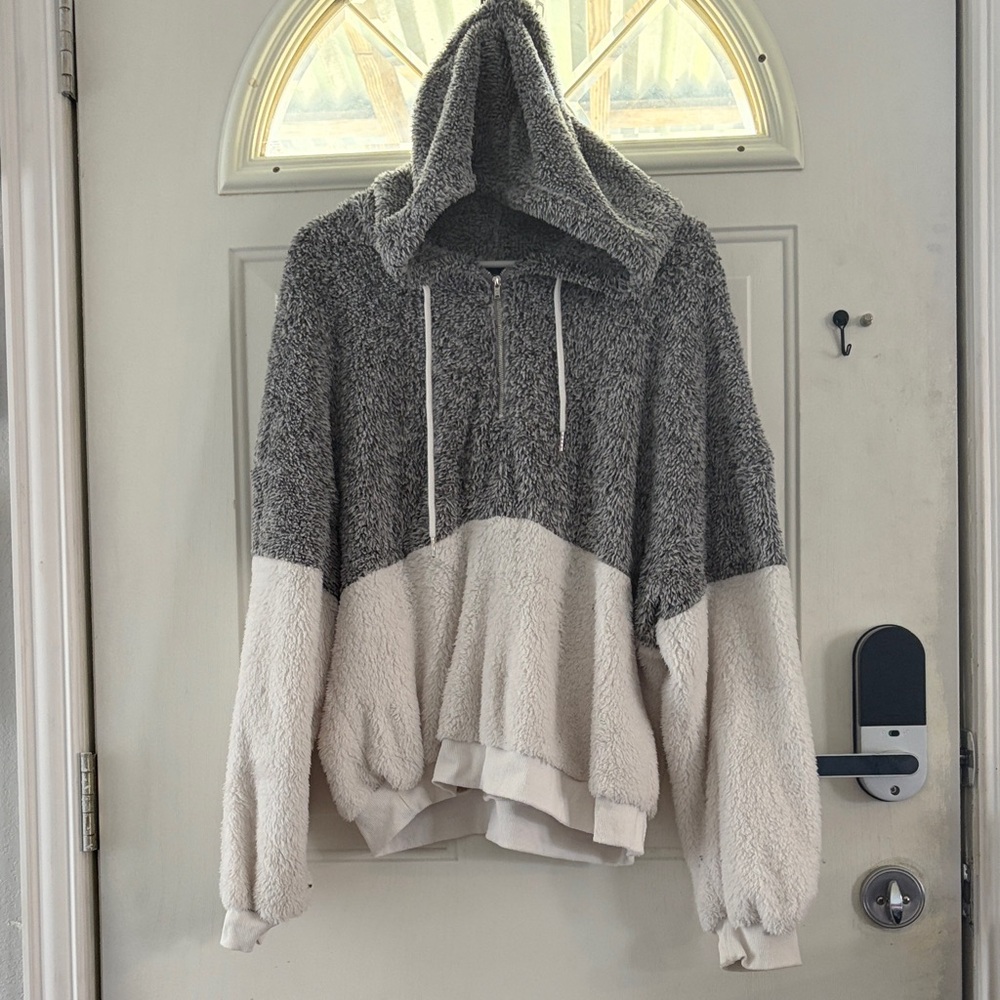 Cozy Gray and White Hooded Sweater